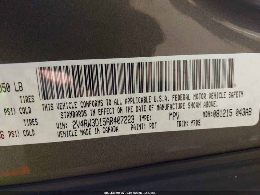 2010 Volkswagen Routan Se VIN: 2V4RW3D15AR407223 Lot: 44889165