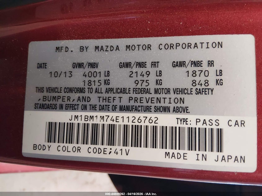 JM1BM1M74E1126762 2014 Mazda 3 2.0 I Grand Touring red