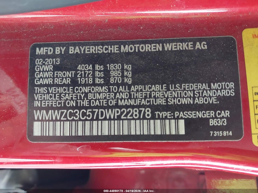 2013 Mini Countryman Cooper S VIN: WMWZC3C57DWP22878 Lot: 44890178