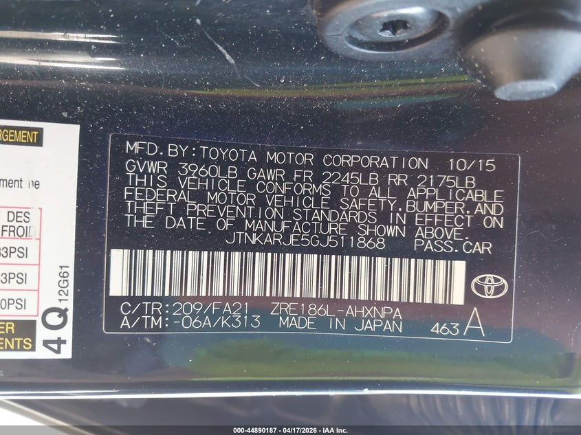 2016 Scion Im VIN: JTNKARJE5GJ511868 Lot: 44890187