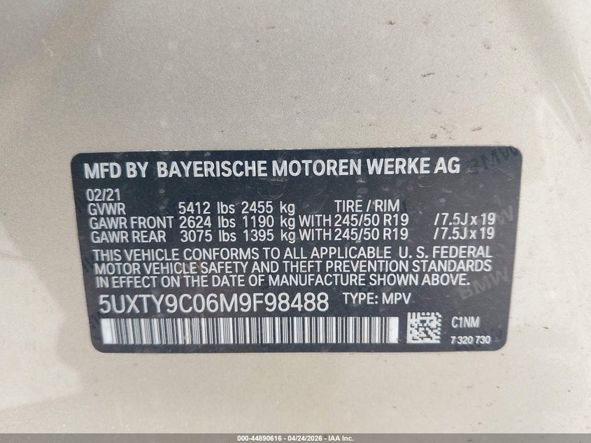VIN 5UXTY9C06M9F98488 2021 BMW X3 M40I
