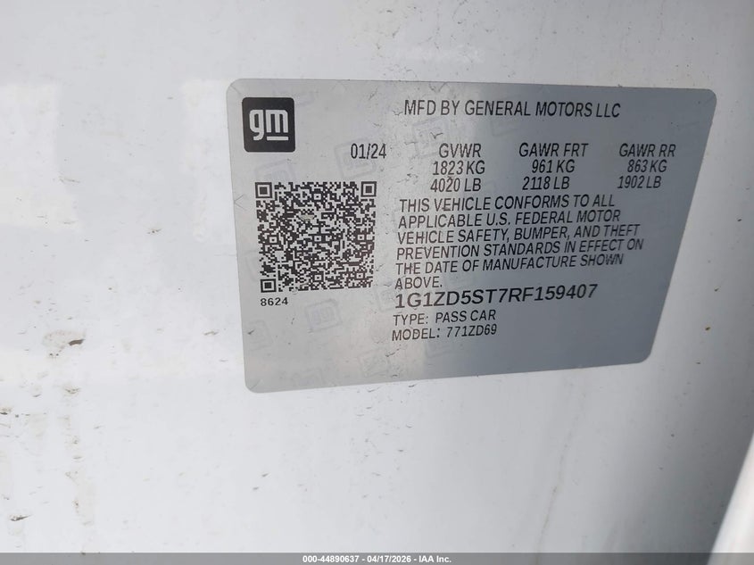 VIN 1G1ZD5ST7RF159407 2024 CHEVROLET MALIBU FWD 1LT