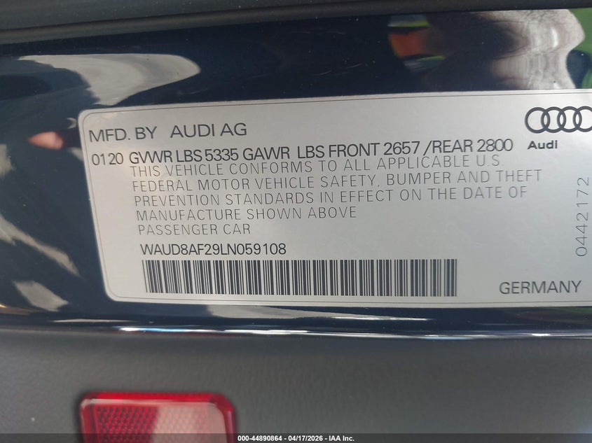 2020 Audi A6 Premium 45 Tfsi Quattro S Tronic VIN: WAUD8AF29LN059108 Lot: 44890864