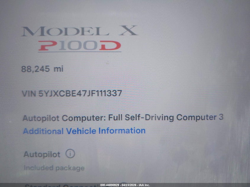 2018 Tesla Model X VIN: 5YJXCBE47JF111337 Lot: 44890929