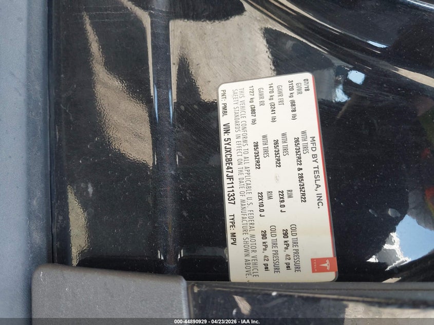 2018 Tesla Model X VIN: 5YJXCBE47JF111337 Lot: 44890929