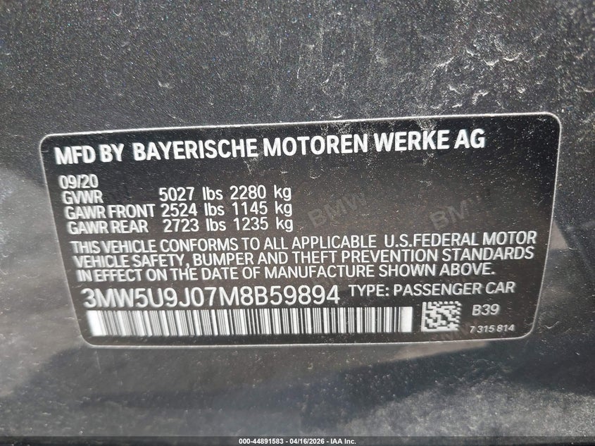 2021 BMW 3ER SEDAN 3.0L I-6 DI, DOHC, VVT, TURBO, 382HP