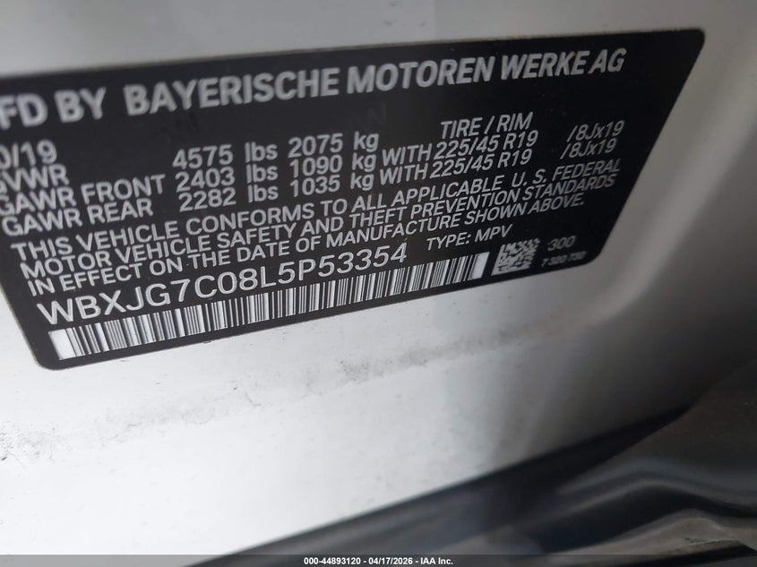 VIN: WBXJG7C08L5P53354 2020 BMW X1 SDRIVE28I