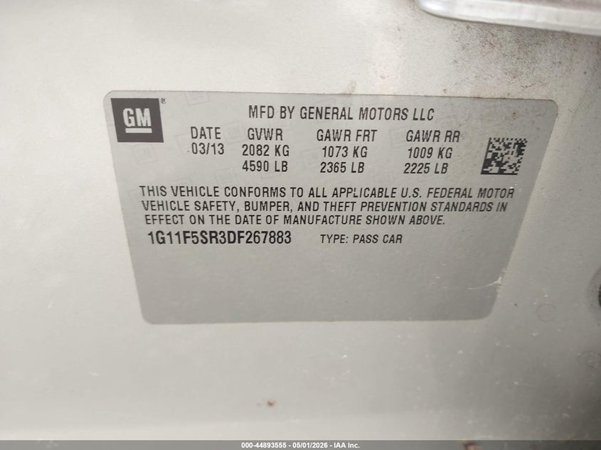 2013 CHEVROLET MALIBU SEDAN 2.4L I-4 DI, DOHC, VVT, 182HP