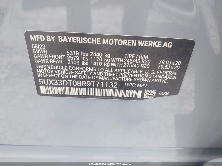 2024 BMW X4 xDrive30I VIN: 5UX33DT08R9T71132 Lot: 44893696