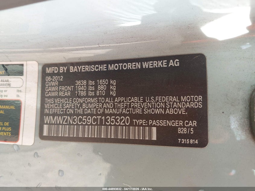 WMWZN3C59CT135320 2012 Mini Cooper 1.6 blue