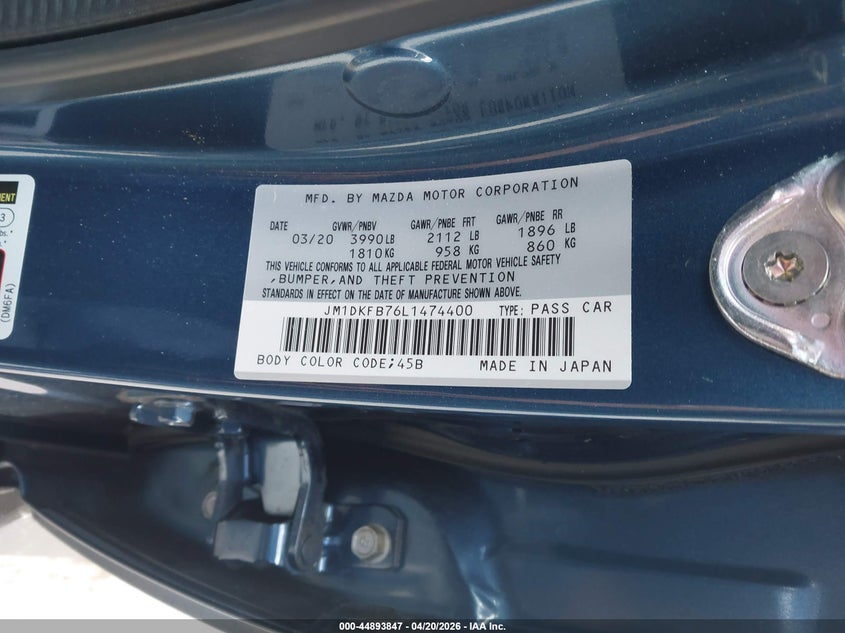 2020 Mazda Cx-3 Sport VIN: JM1DKFB76L1474400 Lot: 44893847