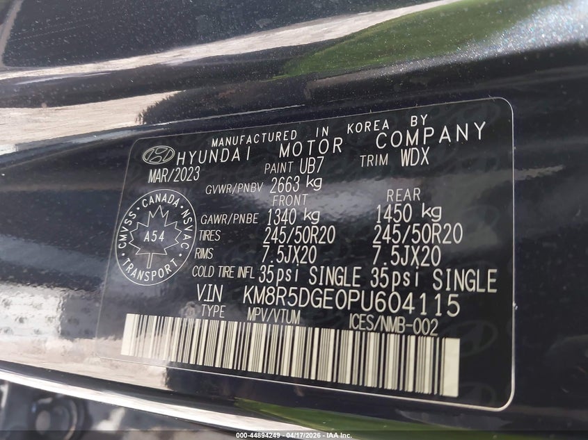 VIN KM8R5DGE0PU604115 2023 HYUNDAI PALISADE ULTIMATE CALLIGRAPHY