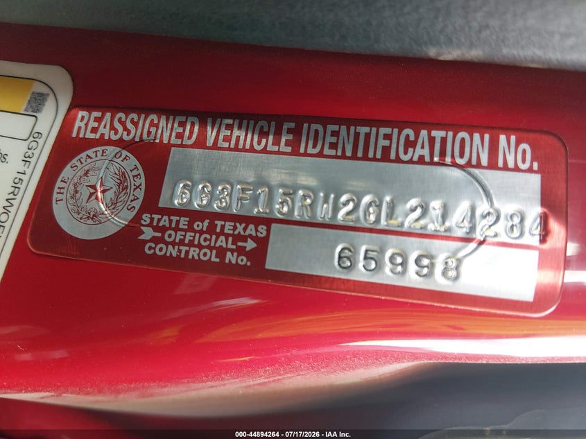 2016 Chevrolet Ss VIN: 6G3F15RW2GL214284 Lot: 44894264