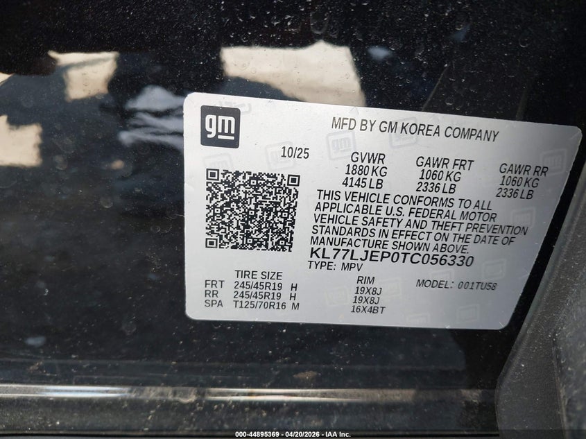 VIN KL77LJEP0TC056330 2026 CHEVROLET TRAX FWD 2RS