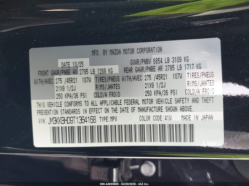 2026 Mazda Cx-90 3.3 Turbo Preferred VIN: JM3KKBHD9T1364168 Lot: 44895665