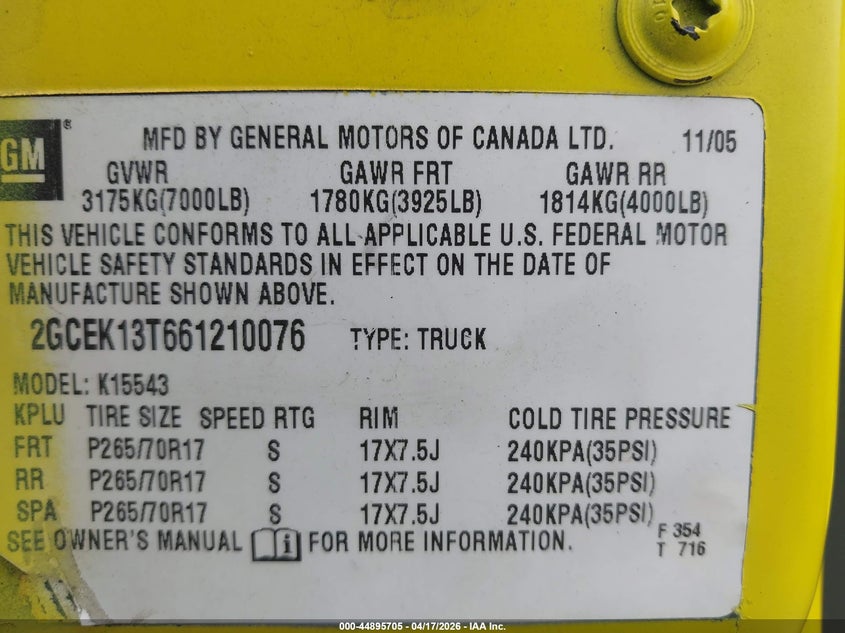 2006 CHEVROLET SILVERADO TRUCK 5.3L V-8 295HP