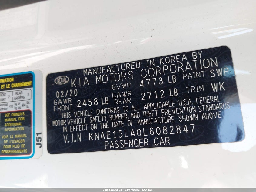 2020 Kia Stinger Gt-Line VIN: KNAE15LA0L6082847 Lot: 44896033