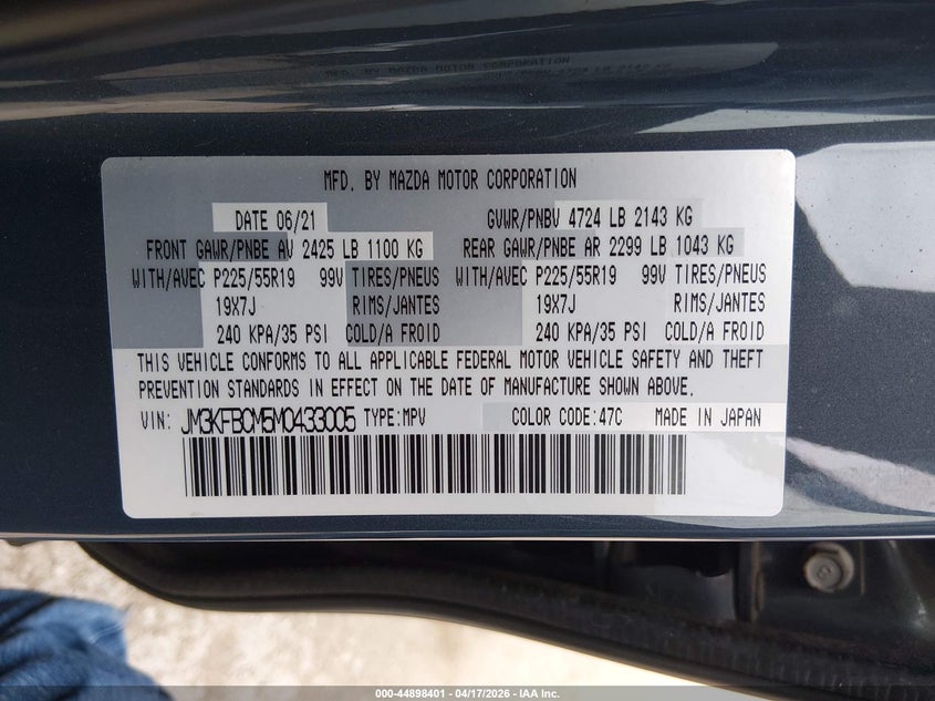 VIN JM3KFBCM5M0433005 2021 MAZDA CX-5 CARBON EDITION