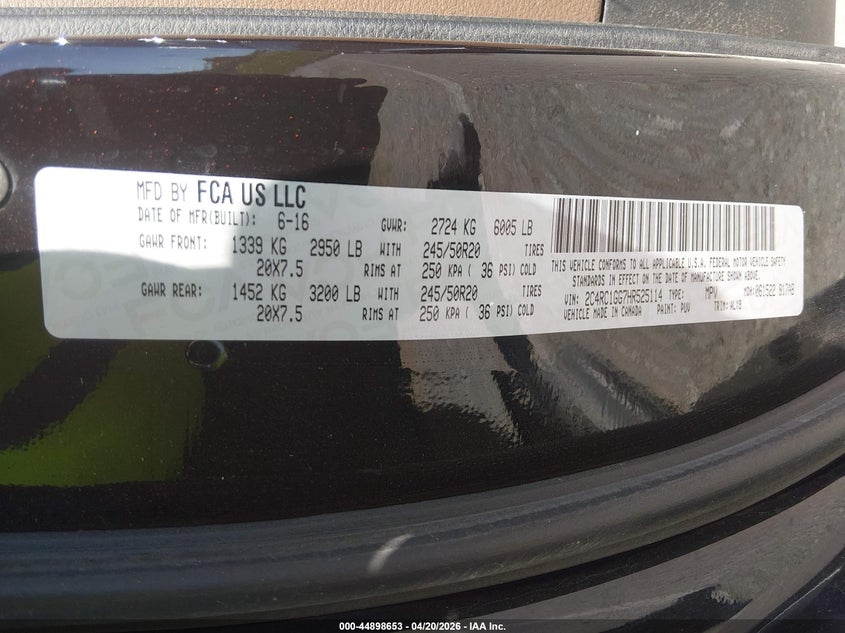 2017 CHRYSLER PACIFICA VAN 3.6L V-6 DOHC, VVT, 287HP