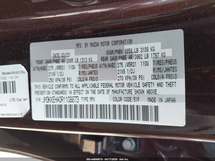 2024 Mazda Cx-90 Phev Premium Plus VIN: JM3KKEHA0R1108873 Lot: 44898879