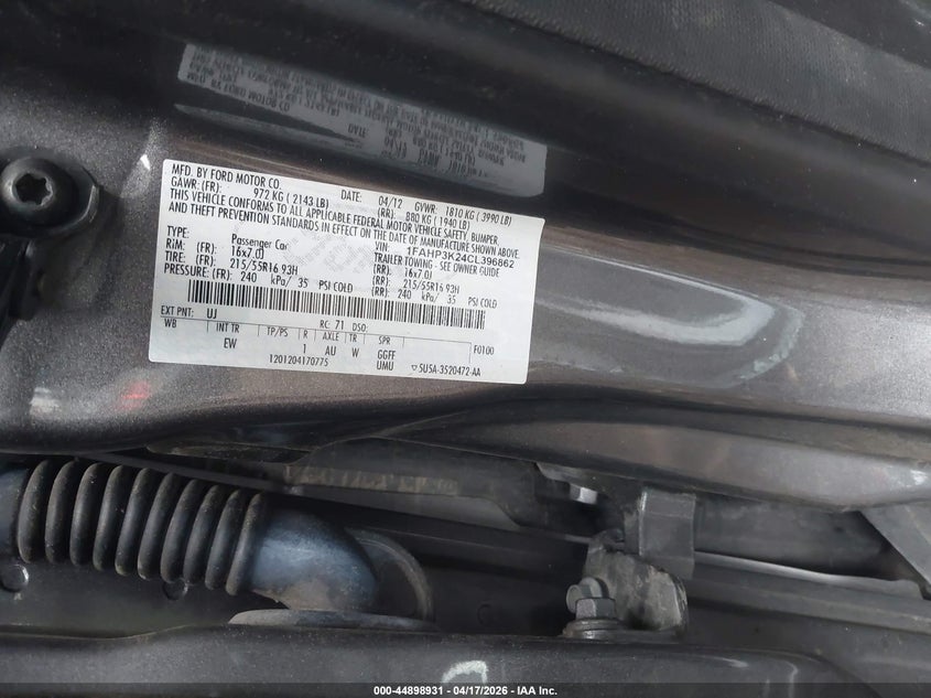 2012 Ford Focus 2.0 Se grey Lot 111044898931 Vin 1FAHP3K24CL396862