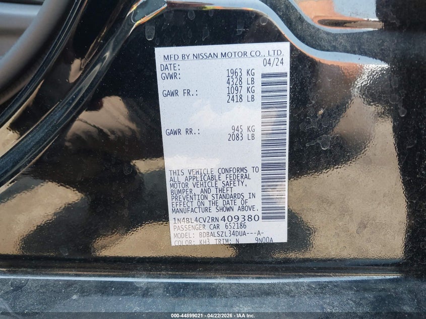 VIN 1N4BL4CV2RN409380 2024 NISSAN ALTIMA SR FWD