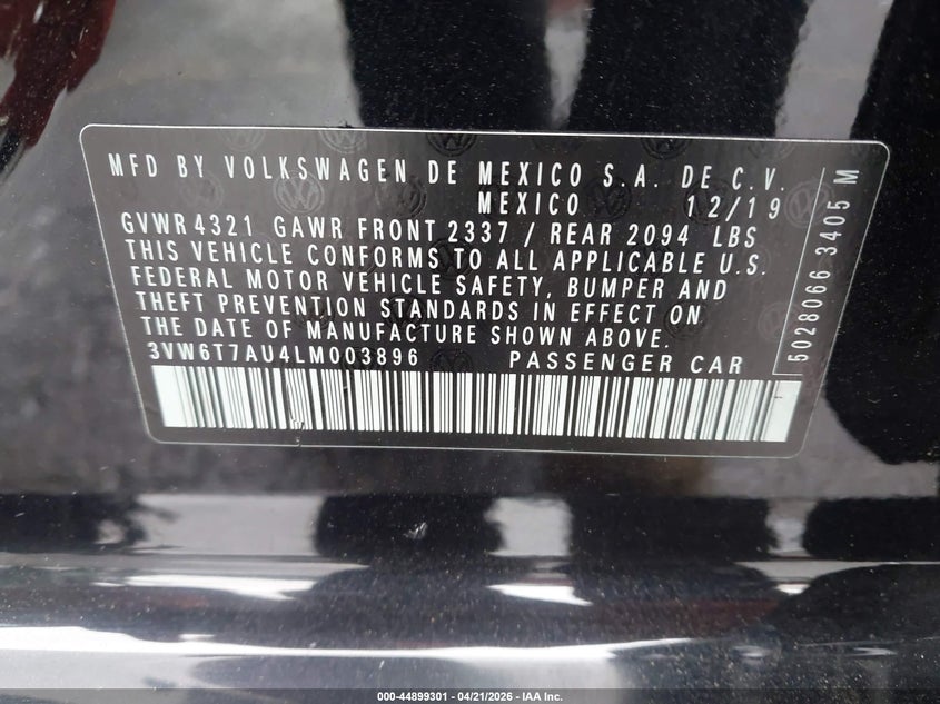 2020 Volkswagen Golf Gti 2.0T Autobahn/2.0T S/2.0T Se VIN: 3VW6T7AU4LM003896 Lot: 44899301