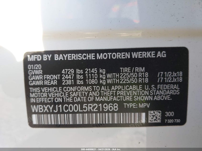 2020 BMW X2 xDrive28I VIN: WBXYJ1C00L5R21968 Lot: 44899821