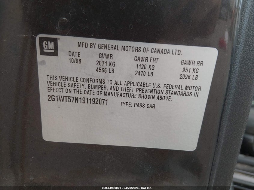2009 CHEVROLET IMPALA SEDAN 3.5L V-6 VVT, 211HP