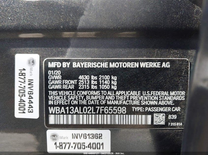 2020 BMW M235I Gran Coupe xDrive VIN: WBA13AL02L7F65598 Lot: 44900121