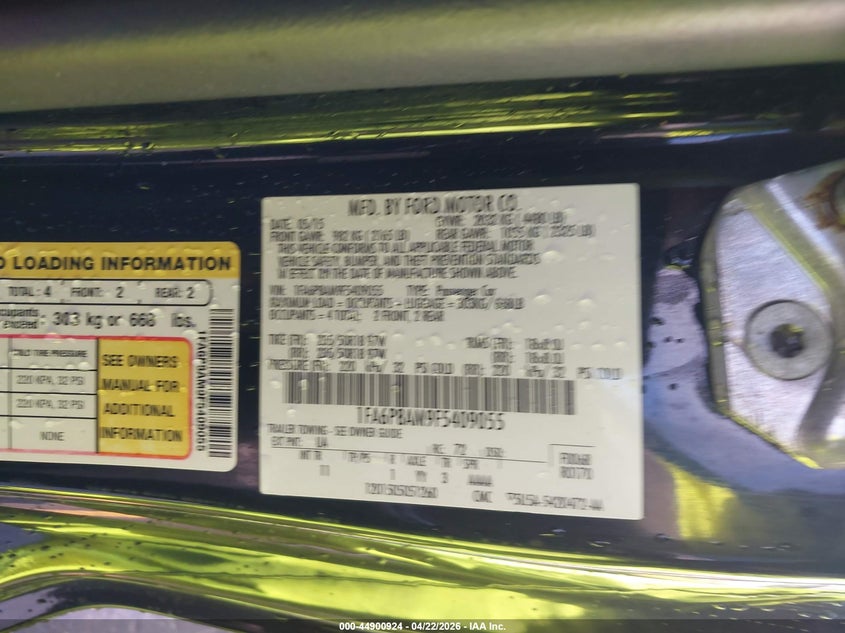 2015 FORD MUSTANG COUPE 3.7L V-6 DOHC, VVT, 300HP