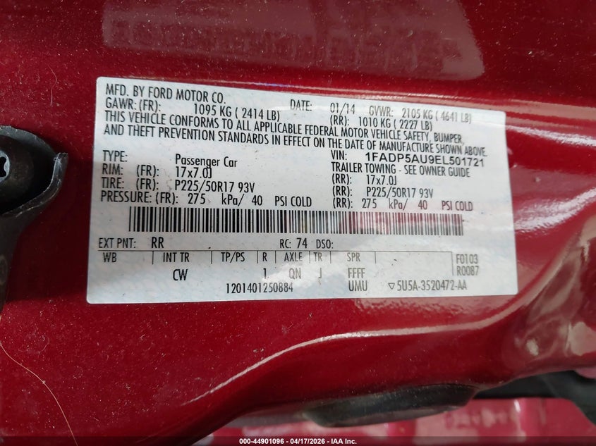 2014 Ford C-Max Hybrid Se VIN: 1FADP5AU9EL501721 Lot: 44901096
