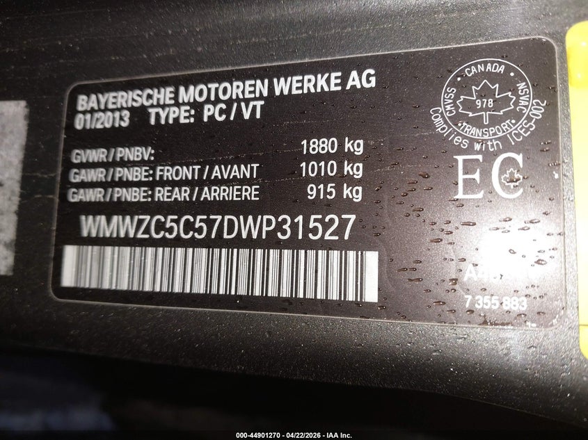 2013 Mini Countryman Cooper S VIN: WMWZC5C57DWP31527 Lot: 44901270