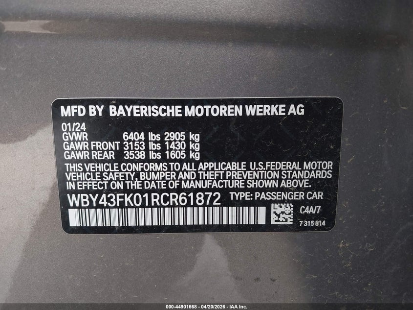 2024 BMW I5 M60 VIN: WBY43FK01RCR61872 Lot: 44901668