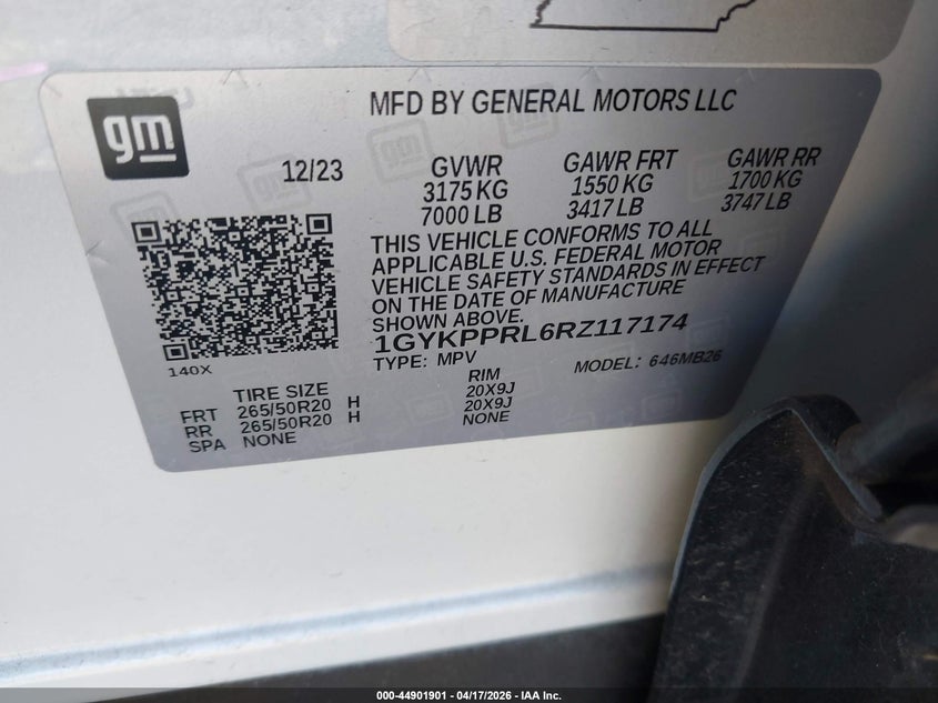 2024 Cadillac Lyriq Luxury W/1Sc VIN: 1GYKPPRL6RZ117174 Lot: 44901901