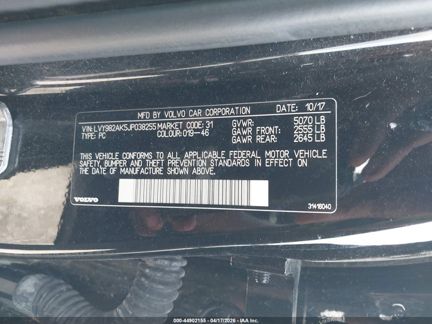 2018 Volvo S90 T5 Momentum VIN: LVY982AK5JP038255 Lot: 44902155