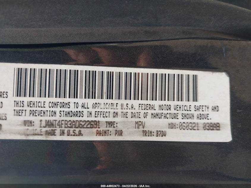 2010 Jeep Compass Sport VIN: 1J4NT4FB3AD622691 Lot: 44902473