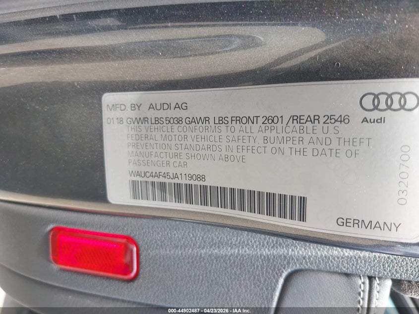 2018 Audi S4 3.0T Premium Plus VIN: WAUC4AF45JA119088 Lot: 44902487