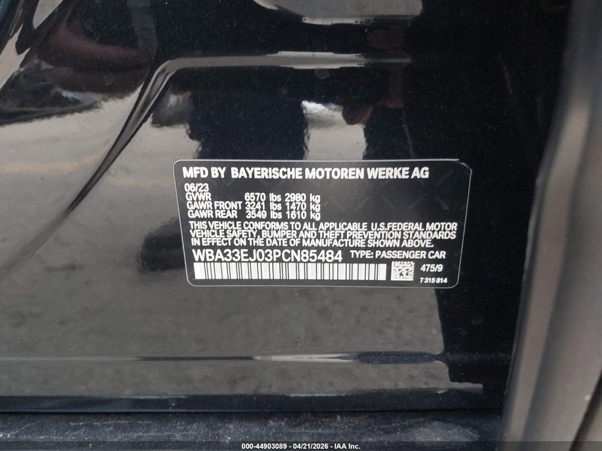 2023 BMW 760 4.4L V-8 DI, DOHC, V(VIN: WBA33EJ03PCN85484