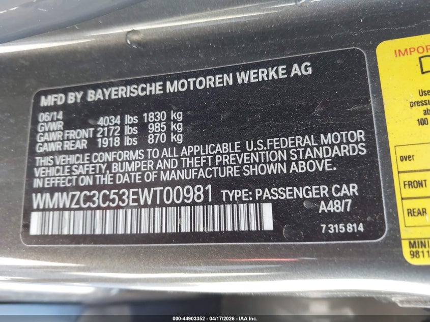 2014 Mini Countryman Cooper S VIN: WMWZC3C53EWT00981 Lot: 44903352