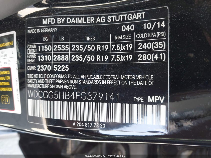 2015 Mercedes-Benz Glk 350 VIN: WDCGG5HB4FG379141 Lot: 44903447