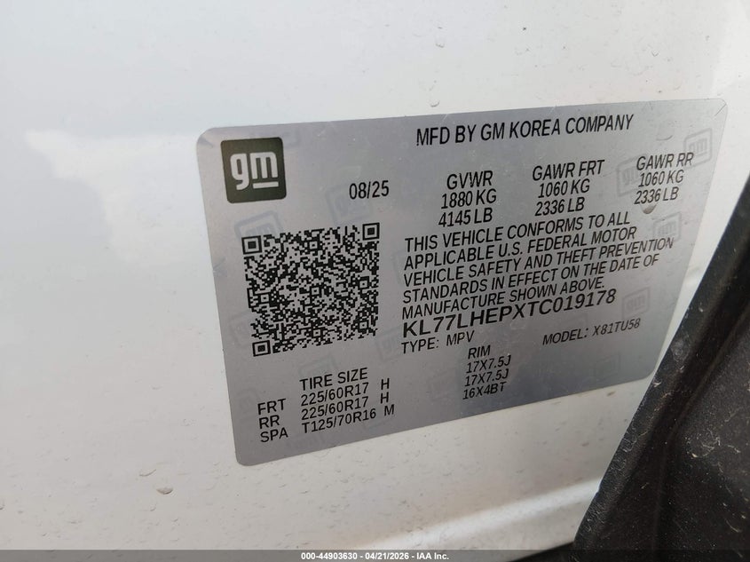 2026 CHEVROLET TRAX 1.2L I-3 DI, DOHC, V(VIN: KL77LHEPXTC019178