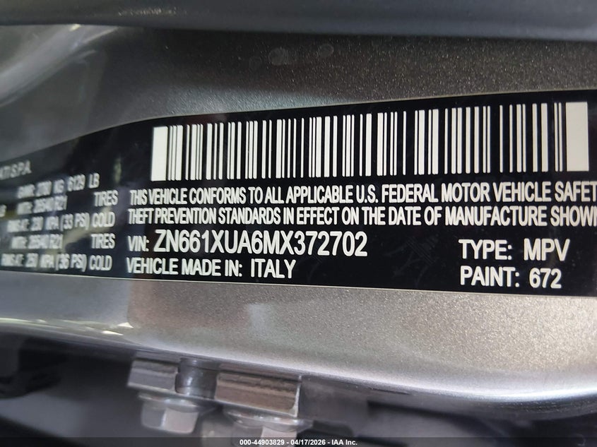 2021 Maserati Levante VIN: ZN661XUA6MX372702 Lot: 44903829