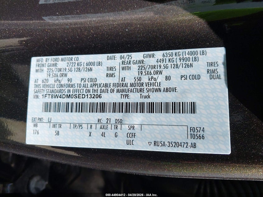 2025 FORD F-450 (VIN: 1FT8W4DM0SED13206