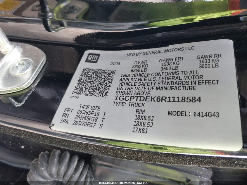 2024 CHEVROLET COLORADO 2.7L I-4 DI, DOHC, V(VIN: 1GCPTDEK6R1118584