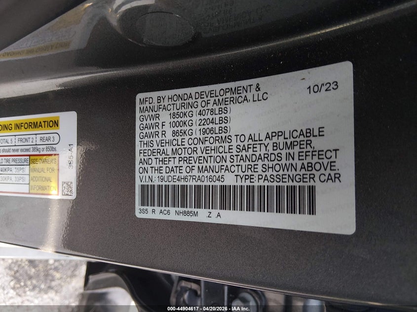 2024 Acura Integra A-Spec Technology VIN: 19UDE4H67RA016045 Lot: 44904617