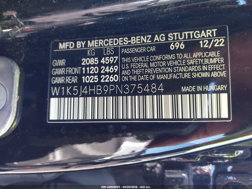 2023 MERCEDES-BENZ CLA 250 COUPE 2.0L I-4 DI, DOHC, V(VIN: W1K5J4HB9PN375484