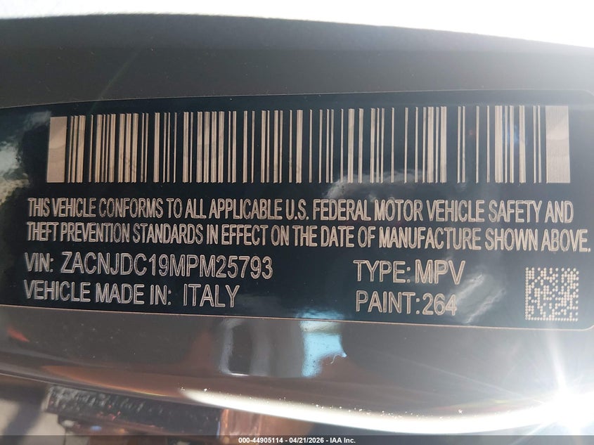 2021 JEEP RENEGADE 1.3L I-4 DI, VVT, TU(VIN: ZACNJDC19MPM25793