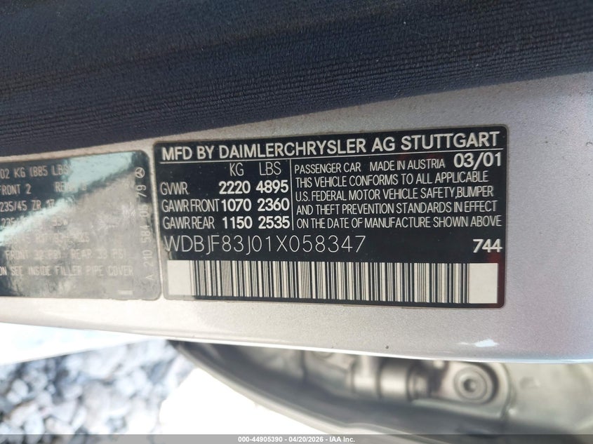 2001 Mercedes-Benz E 430 4M VIN: WDBJF83J01X058347 Lot: 44905390