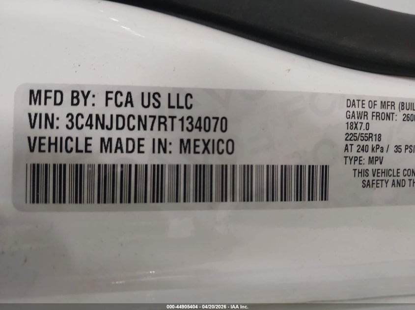 2024 JEEP COMPASS 2.0L I-4 DI, DOHC, V(VIN: 3C4NJDCN7RT134070